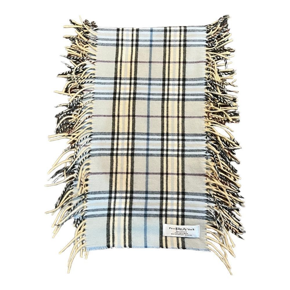 Preston & York Scarf Made in Germany Super Soft Fringe plaid blue/beige/black
